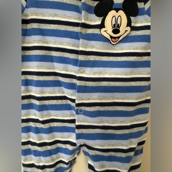 Disney Baby | Blue Striped Mickey Footed Sleeper | Size 0-3 Months - Picture 4 of 5